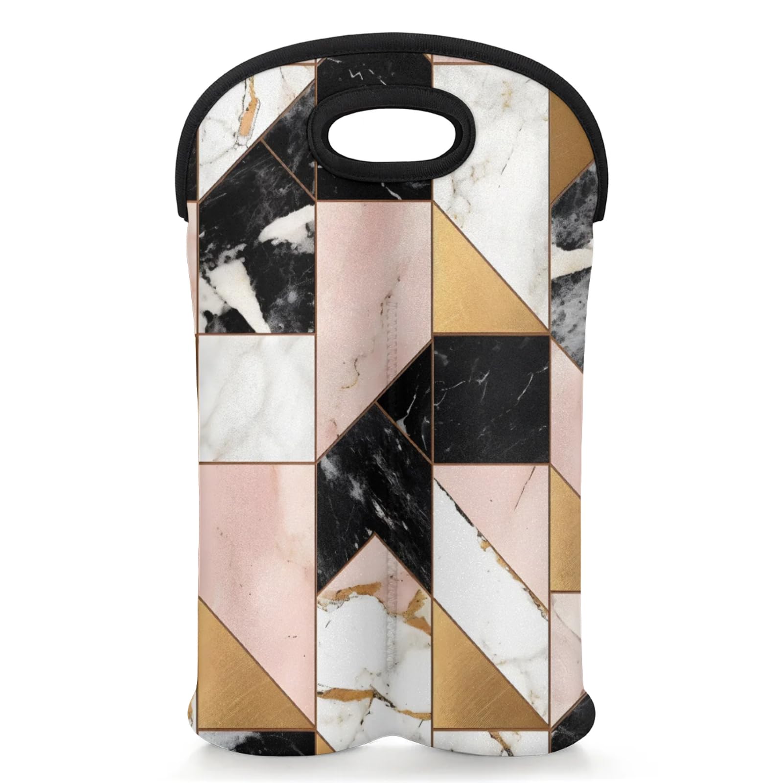 GzLeyigou 2 Bottles Geometric Pattern Wine Bag Sleeve Totes Marble Texture Neoprene Protective Wine Carrier Bag for Wine,Water, Champagne, Beer, Baby Bottles,Gift 14.5 x 10 Inches