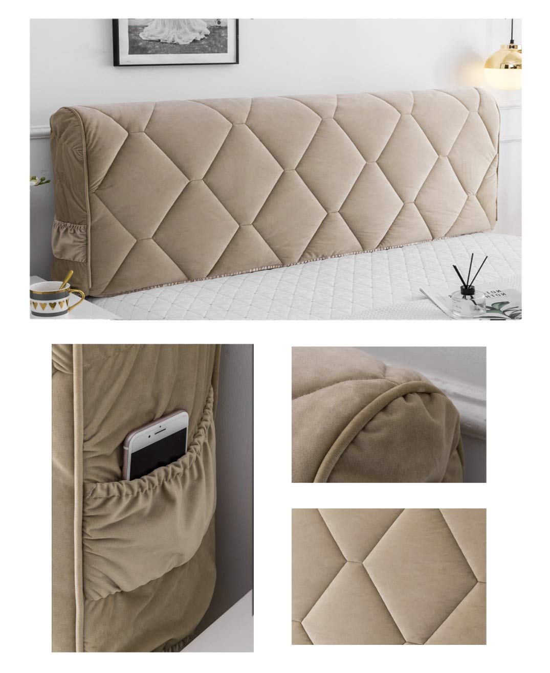 Housse de tête de lit extensible lavable – Protection rembourrée double épaisseur, tapis anti-rayures pour décoration de chambre à coucher, housse durable pour un entretien facile