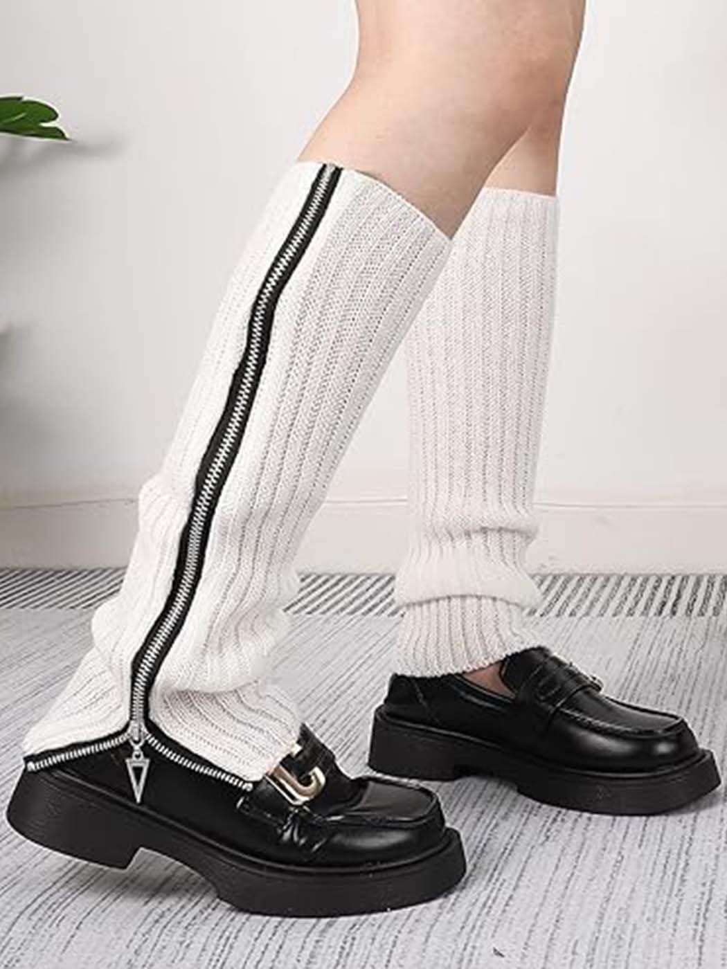 Urieo Calentadores de piernas de invierno de punto, con lazo, color blanco, calcetines largos sin pies, cálidos, Y2K, Navidad, mangas altas para mujer