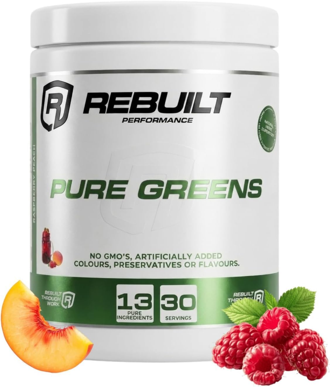 Pure Greens Superfood Pulver - 13 Superfoods, Ballaststoffe, Vitamine und Mineralstoffe - u. a. Spirulina, Weizengras und Grünkohl - Himbeer-Pfirsich-Geschmack, vegan, 30 Portionen - 2er Pack