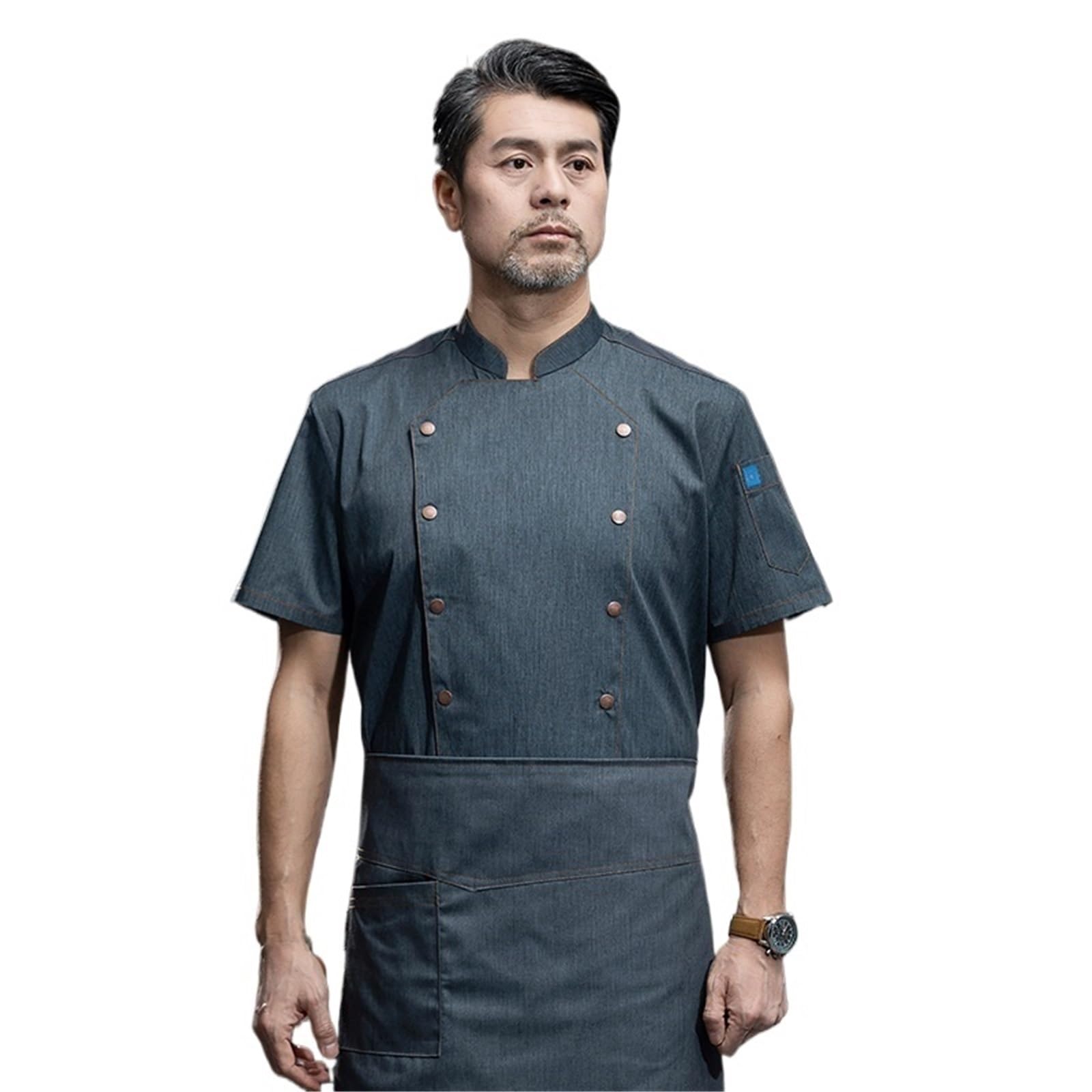 Koch Uniform Koch-Arbeitskleidung Sommer Kurzarm Atmungsaktive Kochuniform Arbeitskleidung Schweißabsorbierende Halbarm Weiße Kochuniform(White,XL)
