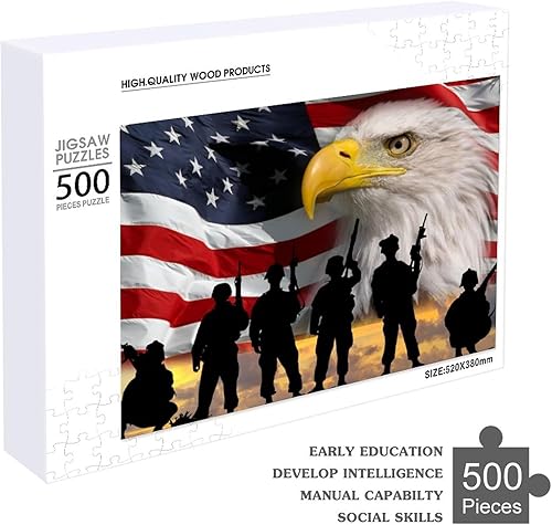 Miniatura 2 de Rompecabezas para adultos, 500 piezas, bandera estadounidense, soldados de águila, patrióticos, ocio, creativos, juegos de madera para adultos,