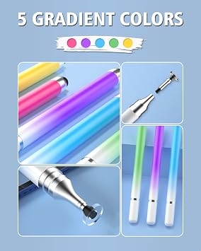 Stylus Pens for Touch Screens, Universal 2 in 1 Stylus Pen for iPad Compatible with iPhone, iPad, Android, Microsoft Tablets, Phones, Surface,[5 Pack]-Blue,Green,Pink,Purple,Yellow