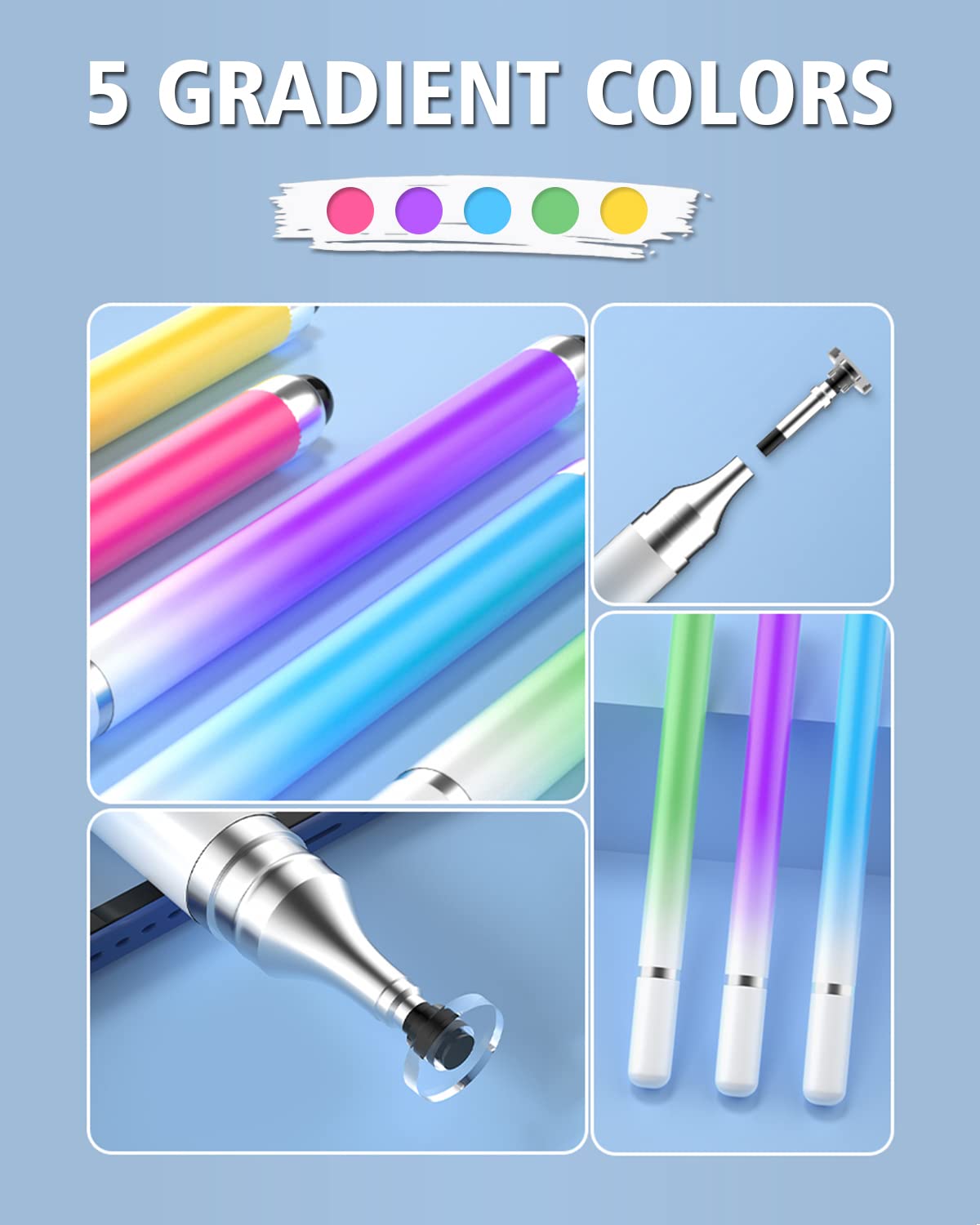 Penne Stilo per Touch Screen, Penna Stilo per Tablet, Stilo Capacitivo Universale a Doppia Punta per Tutti i Tablet e Telefoni Cellulari (Viola