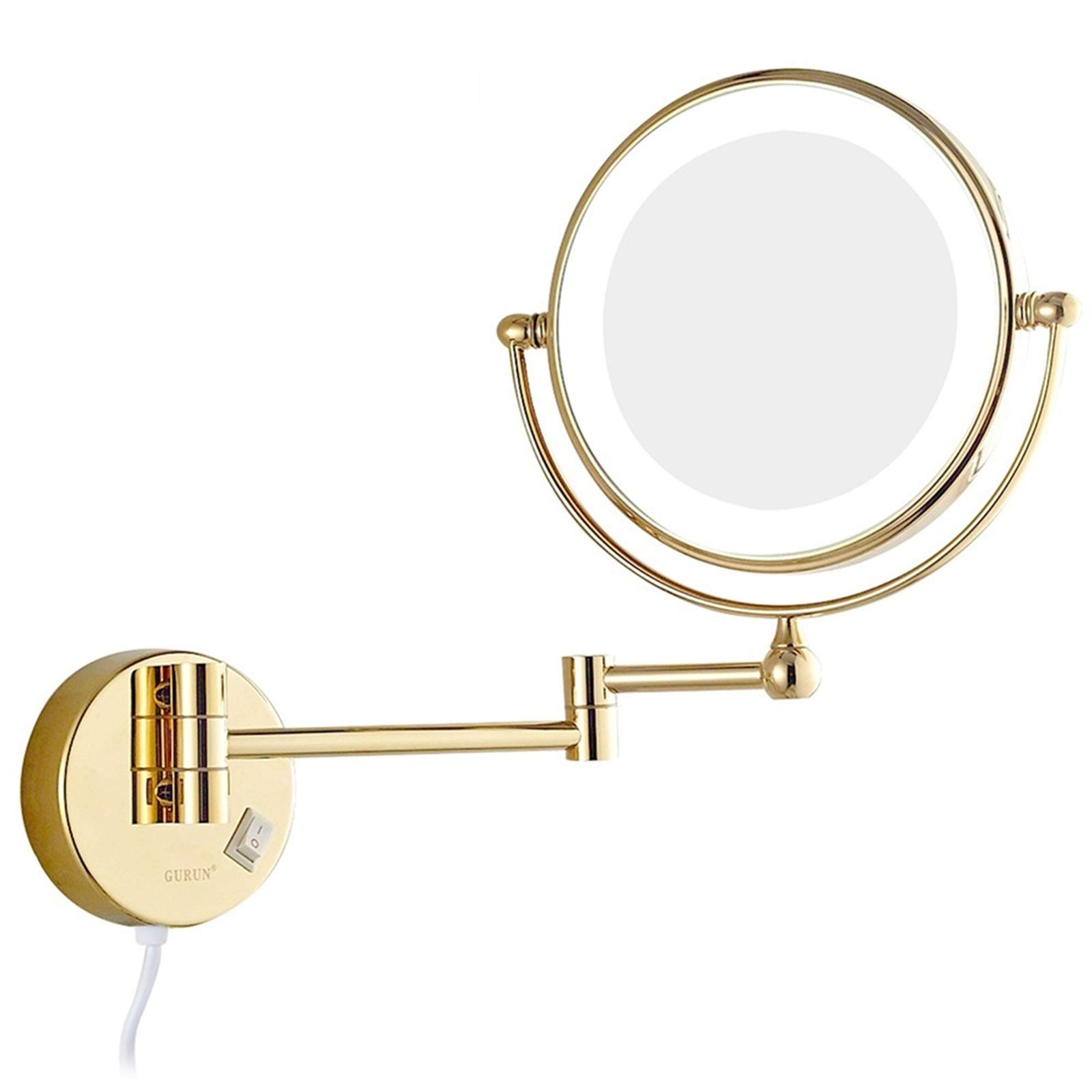 Make-up spiegel met verlichting wandmontage oplaadbare aanraakknop cosmetische ijdelheid spiegel 5X vergroting 8 inch dubbelzijdig 360 ° draaibaar uitschuifbare scheerspiegel geborsteld nikkel