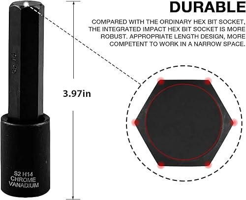 Miniatura 5 de SEKETMAN Juego de 8 puntas hexagonales Allen extra largas de 12 pulgadas, 0.157in-0.551in, acero CR-V, puntas S2, métricas