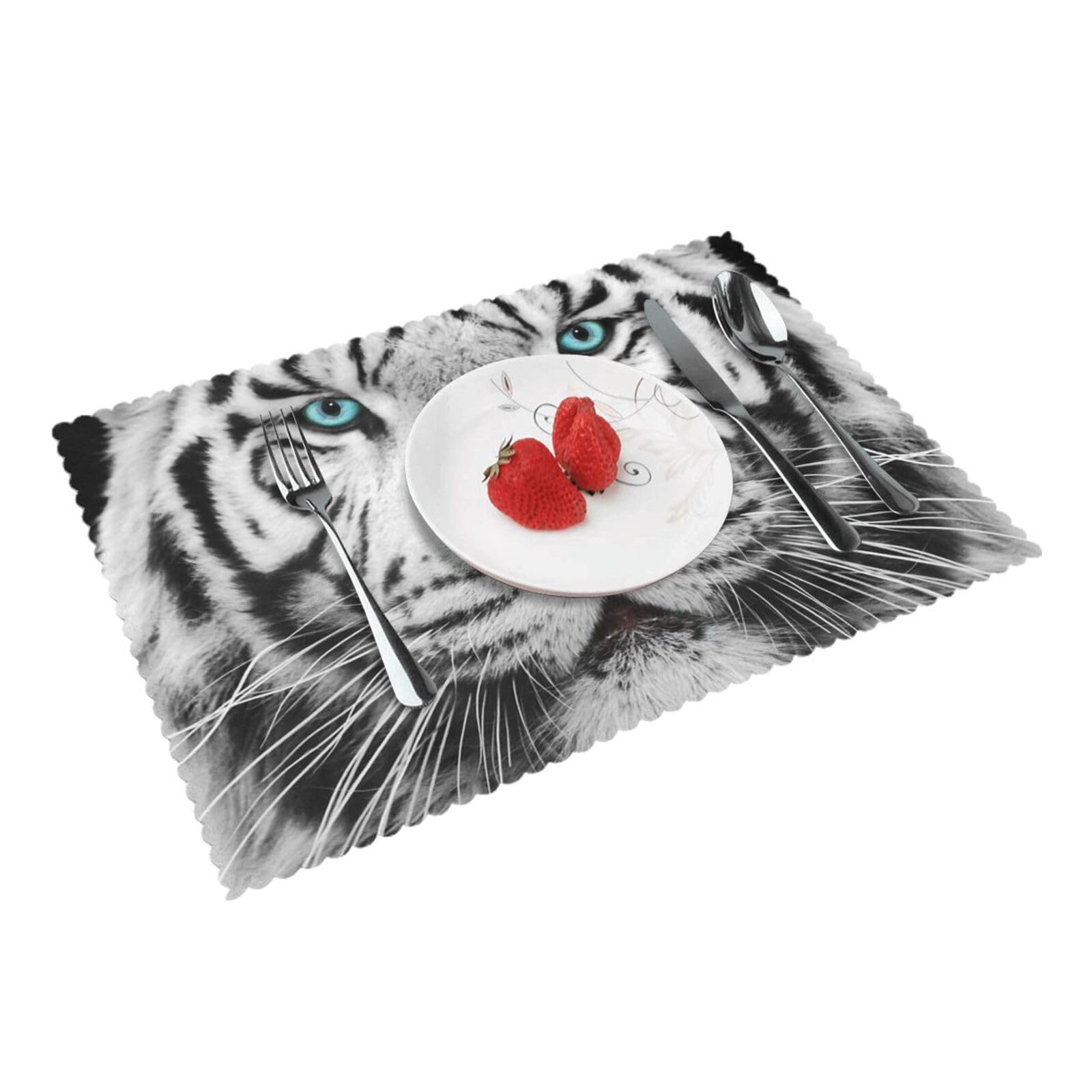 Tiger with Teal Eyes Printed Placemats Set of 4 PCS Washable Placemat for Kitchen Table Heat-resistant Table Mats 45x30 CM