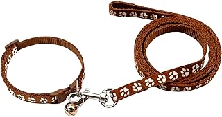Welpenhalsbänder mit Leine Set, Hundehalsband und Leine Verstellbares Hundehalsband Weich Nylon Haustier Halsband für Welpen Kleine Mittlere Hunde(Braun)