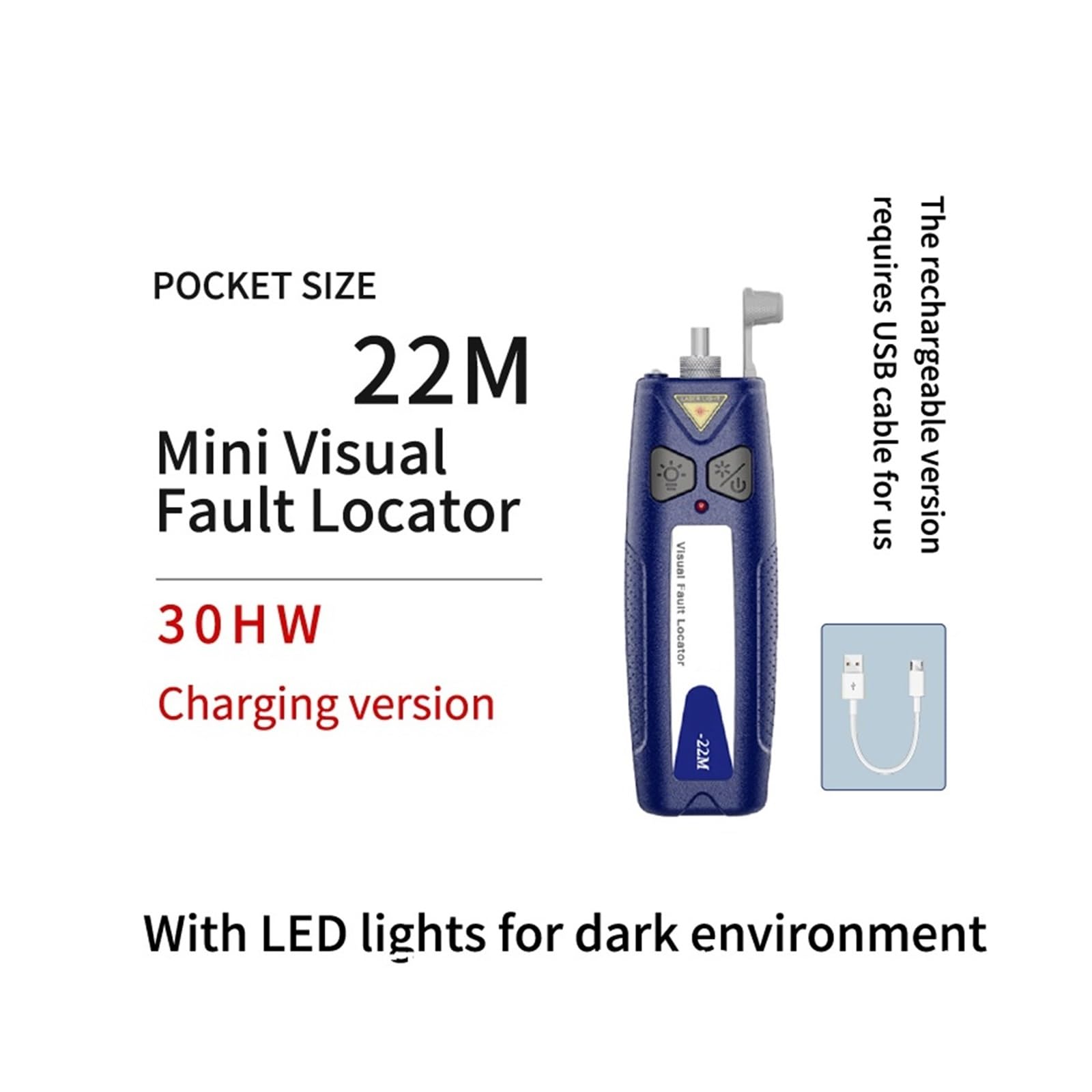 Type De Stylo Testeur De Fiber Optique FTTH, Lumière De Fiber Optique Rouge, Localisateur Visuel De Défauts, Testeur De Câble Optique, 10-30MW(30MW Charging)