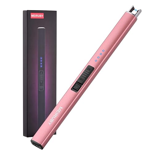 MEIRUBY Electric Candle Lighter, Christmas Stocking Stuffers Gifts for Women Mom Men Wife Sister, USB Arc Rechargeable Windproof Long Lighter for Candle BBQ Housewarming Birthday Gifts Idals - Rose Gold