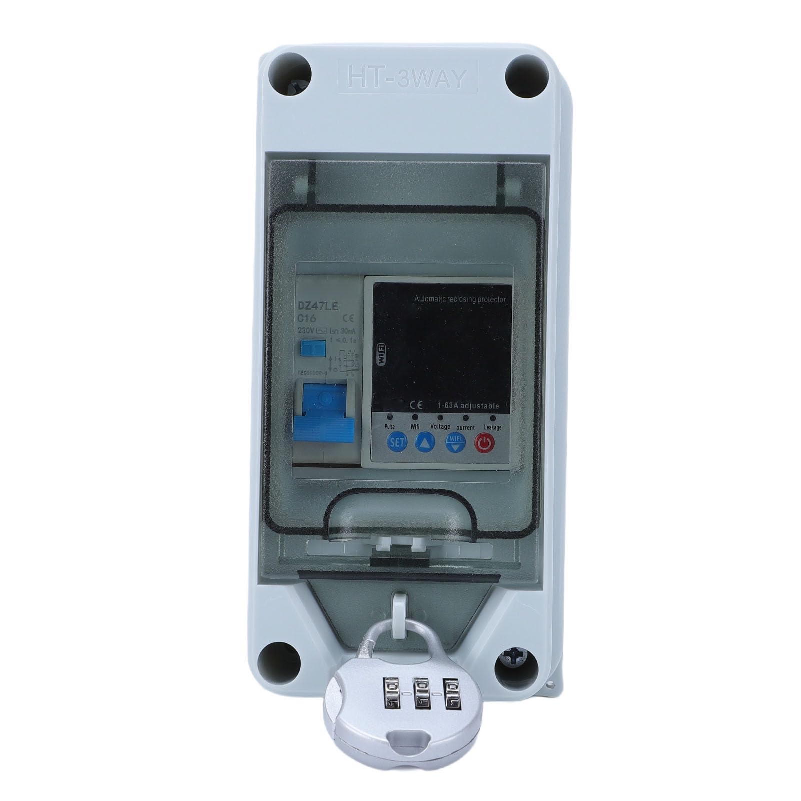 LiebeWH Interrupteur Extérieur étanche à l'eau, Boîtier de Compteur électrique PA66, Disjoncteur WiFi 63A avec Protection contre les Surtensions et les Sous-tensions, Mesure en Temps Réel pour la