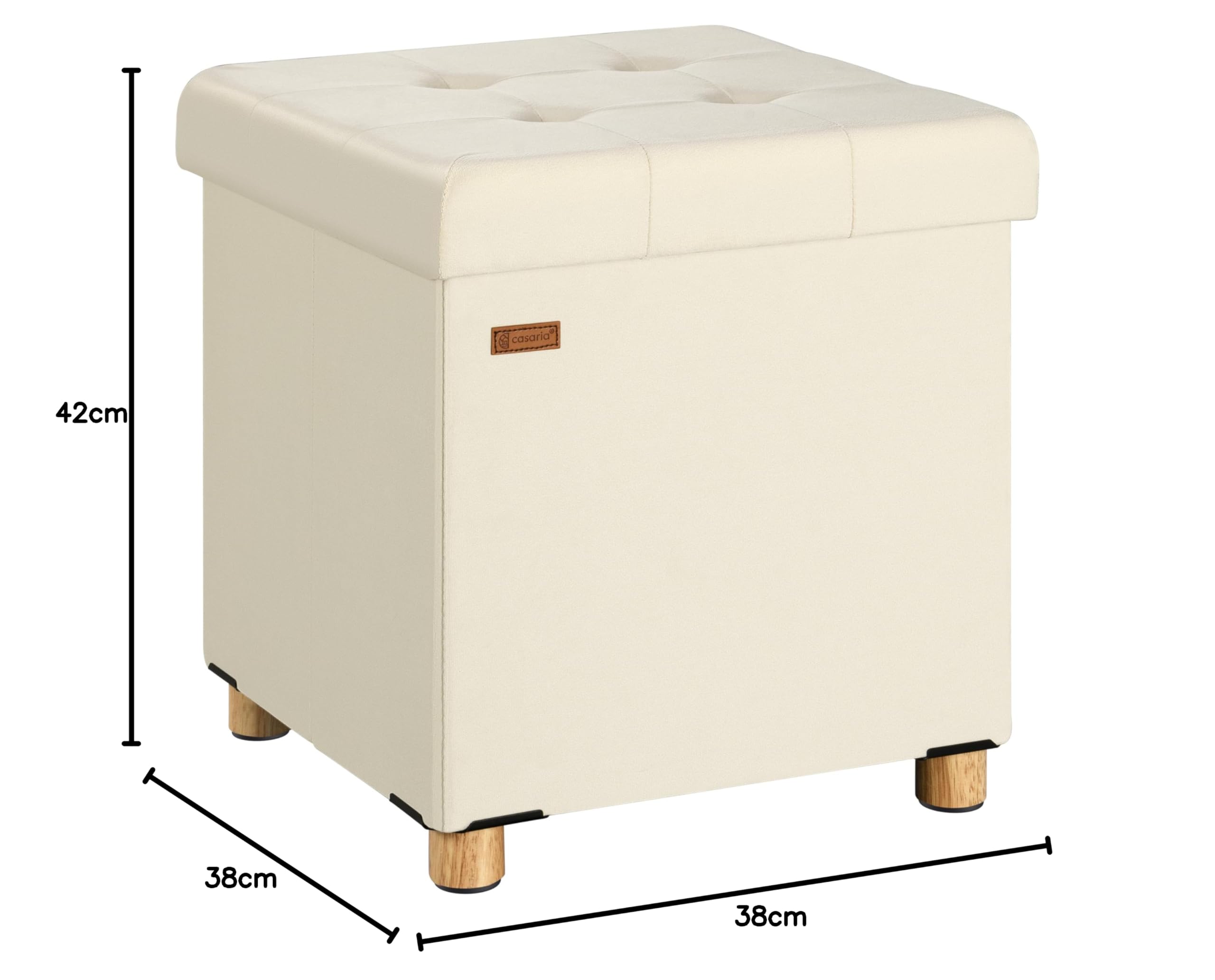 Casaria® Hocker mit Stauraum Samt Beige Faltbar inkl. Füßen 38x38cm 300kg Belastbarkeit Wohnzimmer Schlafzimmer Flur Sitzhocker Fußhocker Polsterhocker