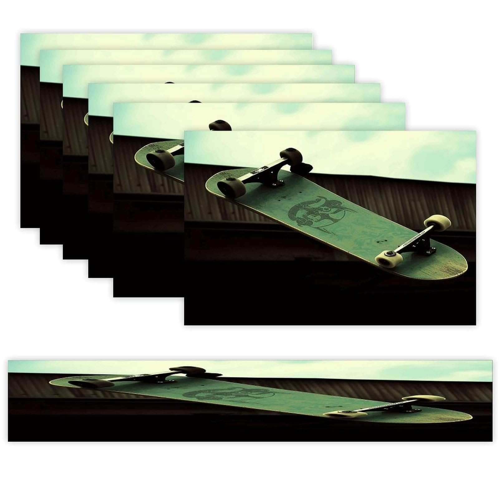 Skateboard Table Runner and Placemats Set of 6 for Kitchen Washable Table Mats Heat Resistant Place Mats Non-Slip Place Mat Wipeable Placemat(6 Placemats+1 Table Runner)
