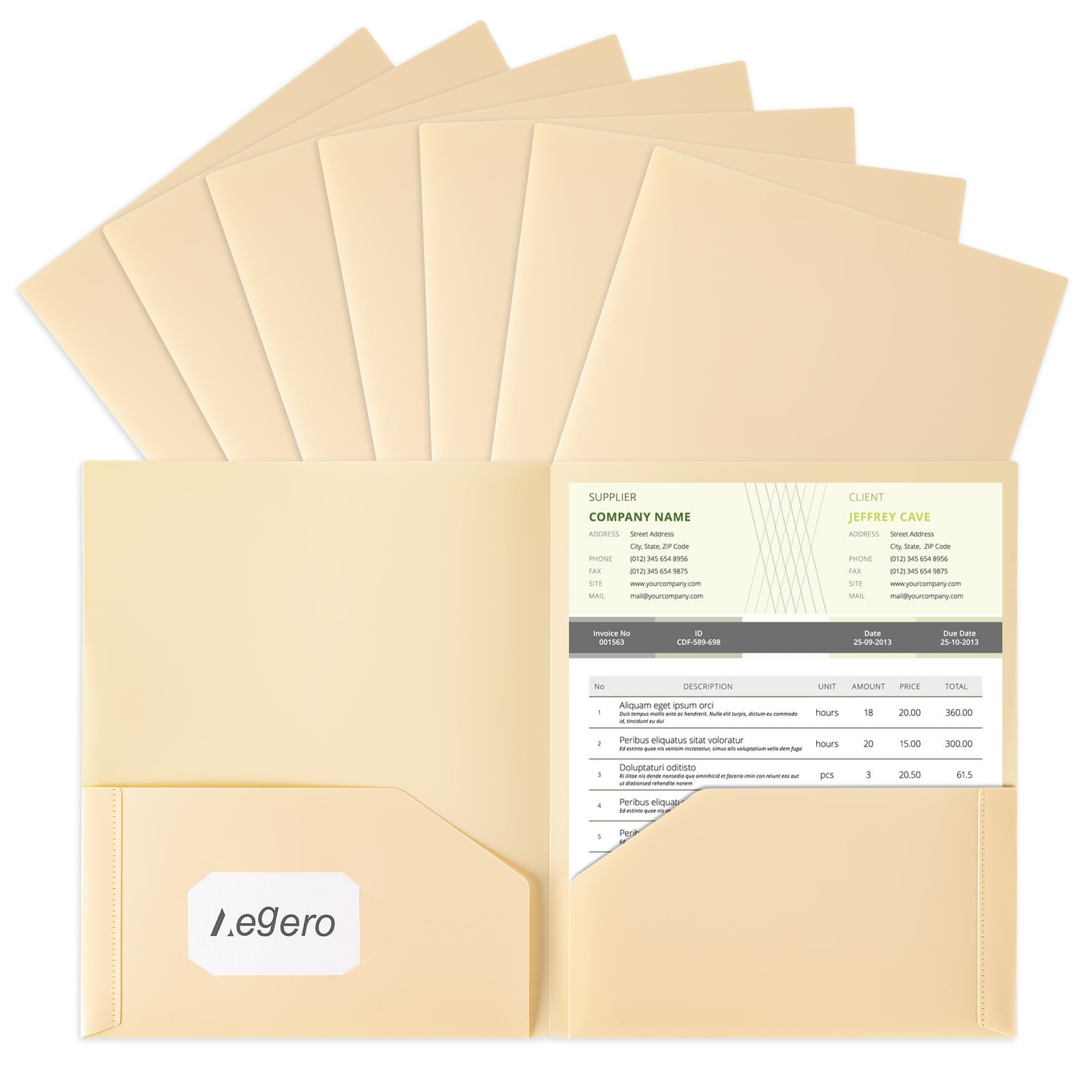 Aegero Plastic Folders with Pockets (7 Pack, Cream Yellow), Durable Heavy Duty File Folders with Business Card Slot, 2-Pocket Folder for Schoolwork & Office,Letter Size