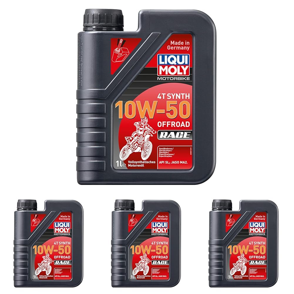 LIQUI MOLY Motorbike 4T Synth 10W-50 Offroad Race | 1 L | Motorrad 4-Takt-Öl | Art.-Nr.: 3051, farblos (Packung mit 4)