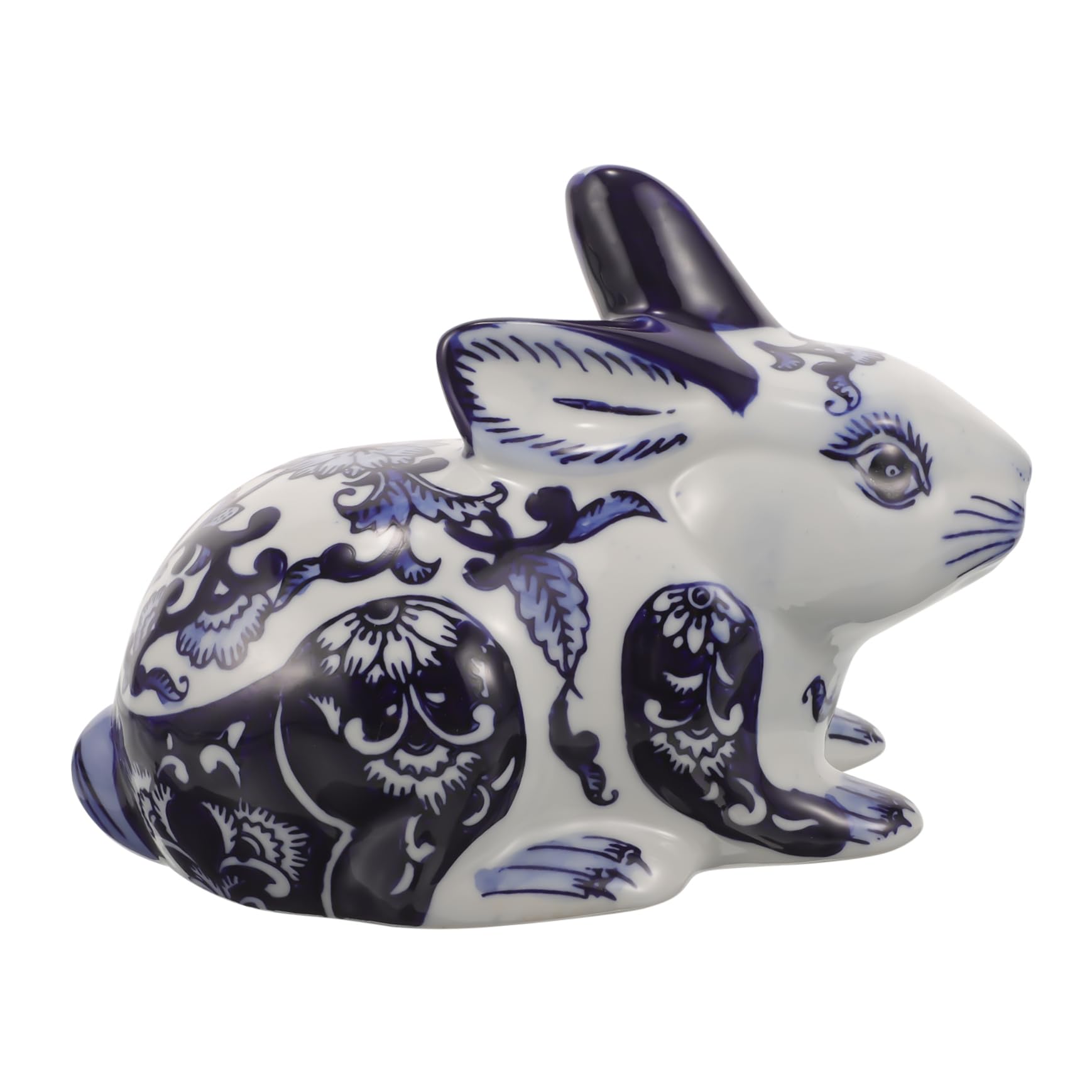Zerodeko Coniglio Ceramica Decorazione da Tavolo Statua Coniglietto in Ceramica Ornamento Coniglietto Porcellana Blu e Bianca Design Creativo Distintivo Elegante Giocattolo Decorativo per S