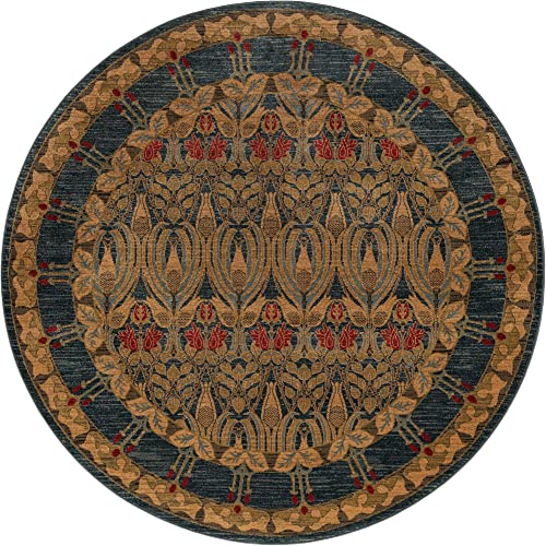 Image of Unique Loom Edinburgh Collection Area Rug - Canmore (7' 1 inch Round, Navy Blue /Tan)