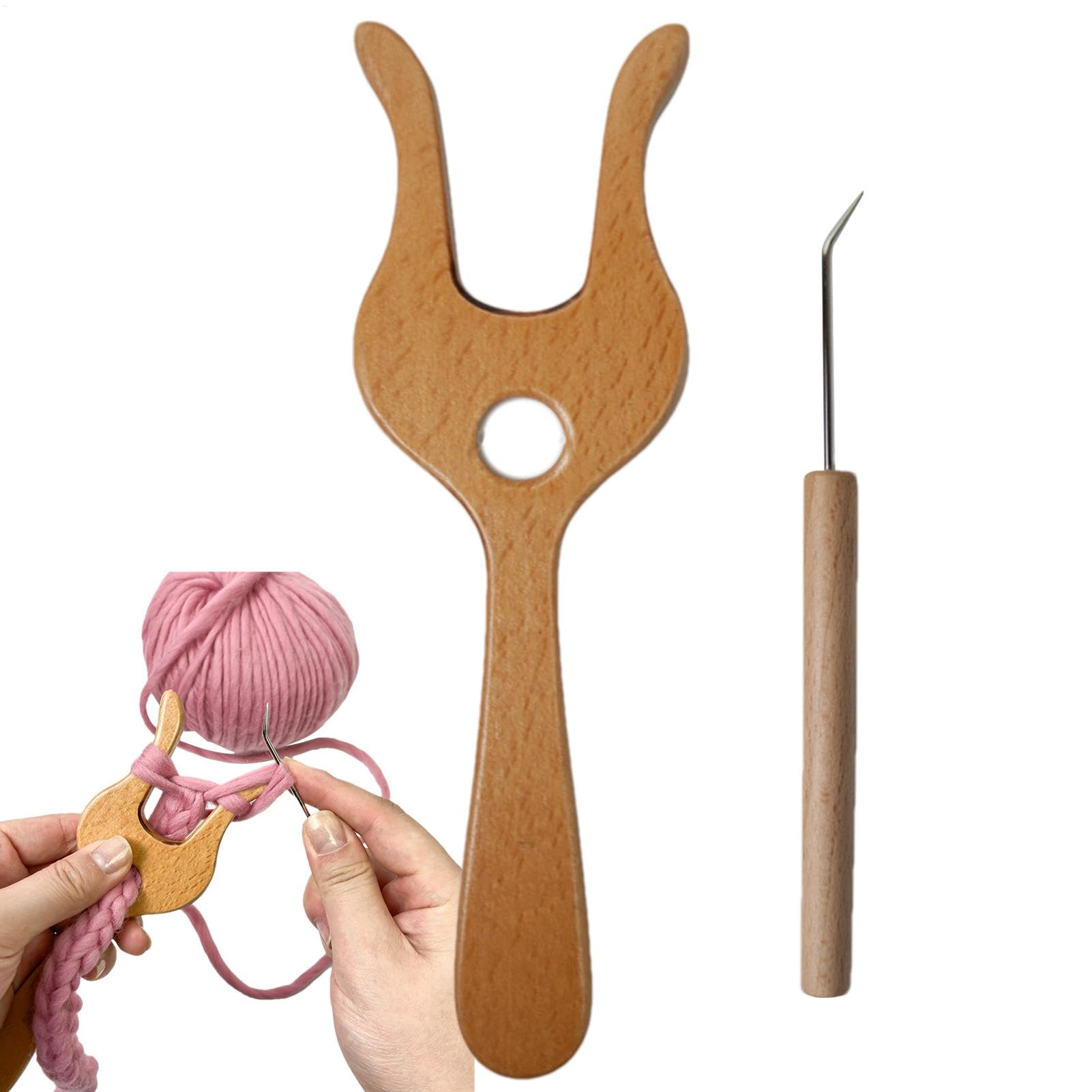 Knitting Fork - 7.48 Inches Lucet Forks - Wood, Metal Wooden Weaving Tools - Handmade Tool for Shoelaces, Straps, and diyc Macrame Projects - Cord Making Tool for Shoelaces, Straps