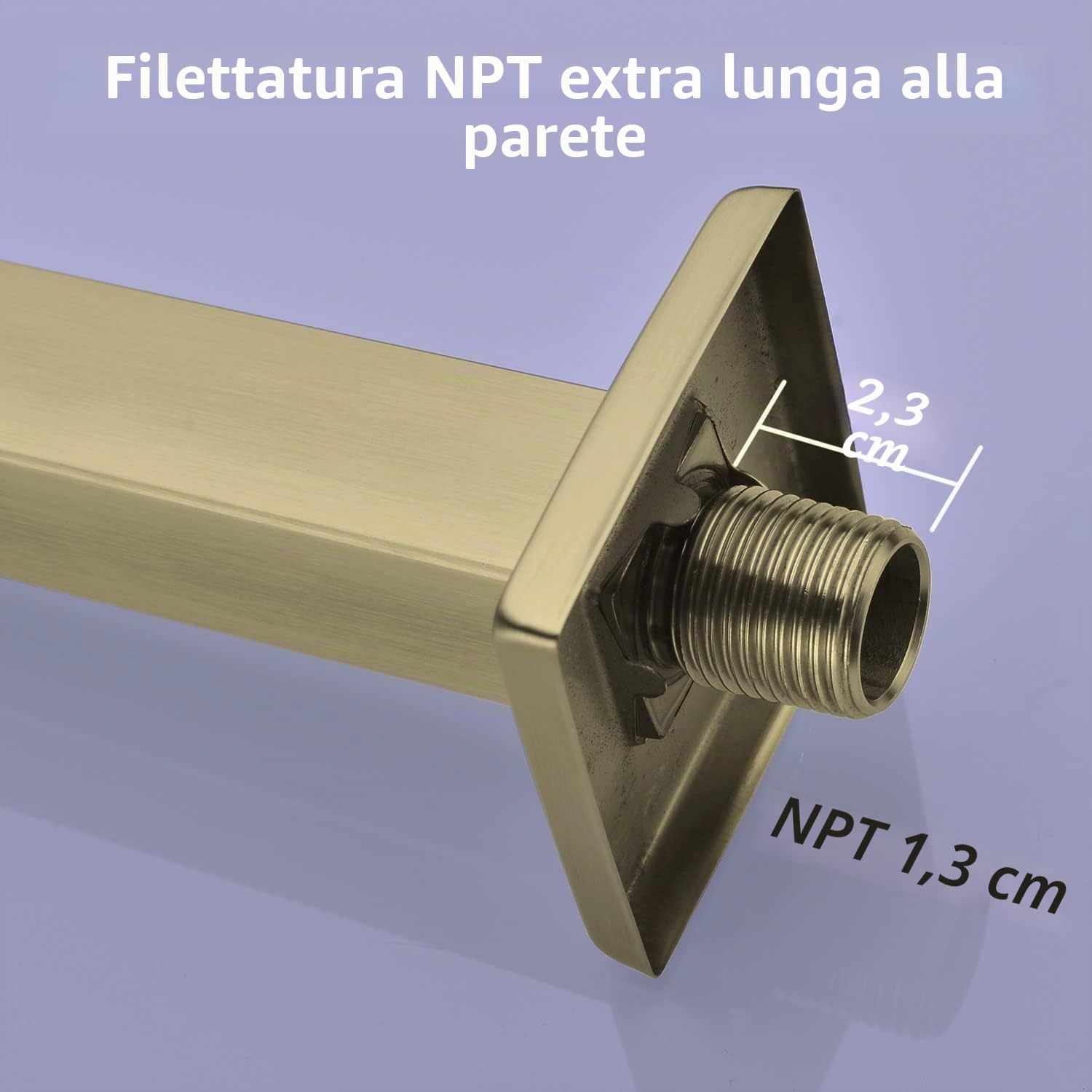 Braccio doccia da 40,6 cm, estensore per soffione doccia a pioggia con flangia e nastro in teflon, in acciaio inossidabile spesso, per soffione doccia a pioggia (oro spazzolato)