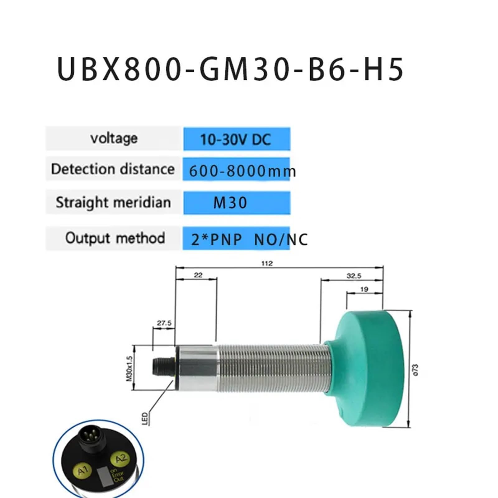 Sensor ultrasónico de larga distancia Sn: 8000 mm, sensor de proximidad NPN PNP, salida analógica de 24 V, 4-20 mA, 0-10 V, sensor de nivel ultrasónico(8000mm 2(PNP(NO NC)