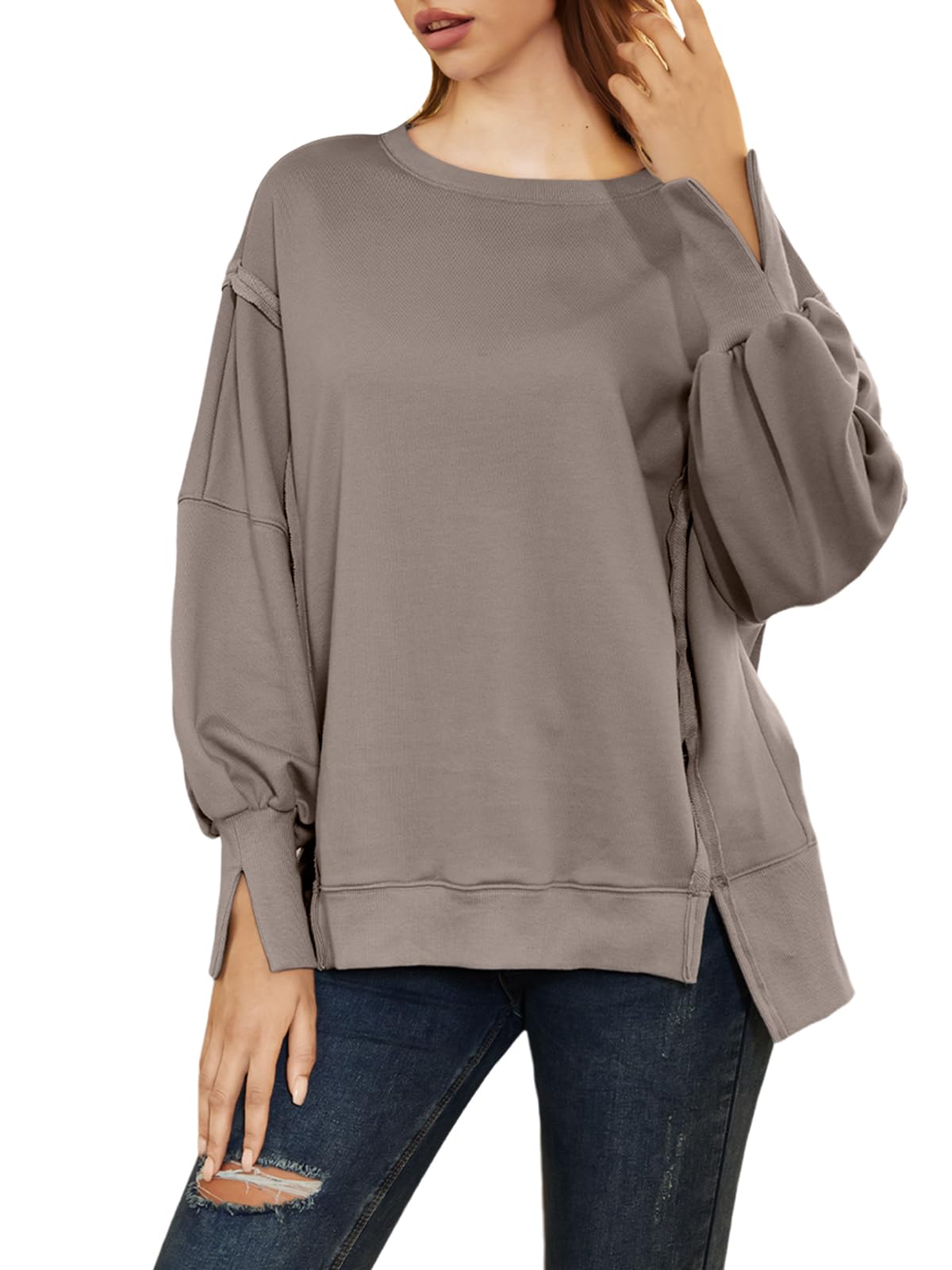 Damskie bluzy oversize z okrągłym dekoltem swetry zimowe koszule z długim rękawem modne bluzy z kapturem 2024 jesienne stroje modne ubrania