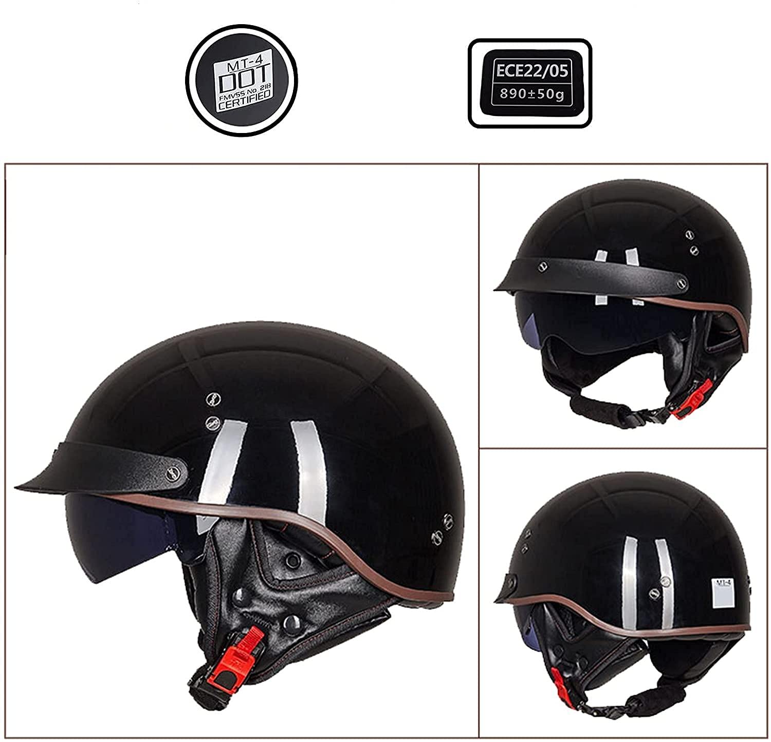 Halbhelm Motorradhelm Herren Damen Retro ECE Zertifizierung Motorrad Halbschale Mofa Helm Jethelm Halbschalenhelm Jet Helmet Motorcycl Chopper Scooter Helm Sturzhelm Mit Visier,I-(2XL/63-64CM)