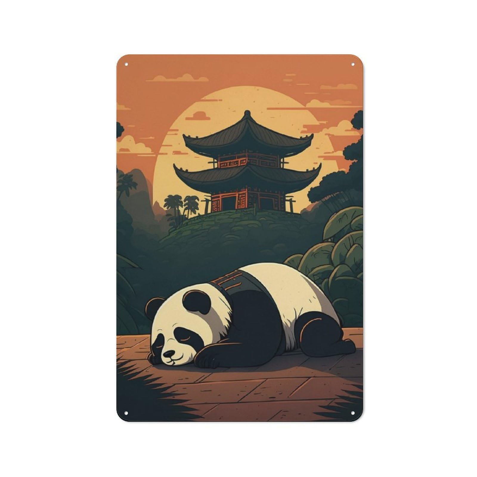 Junmoney Panda Bamboo Japan-1 Panda Bamboo Japan Retro Metal Plaque 30X20cm For Café Or Home Bar, With Clear Retro Wall Decor Character