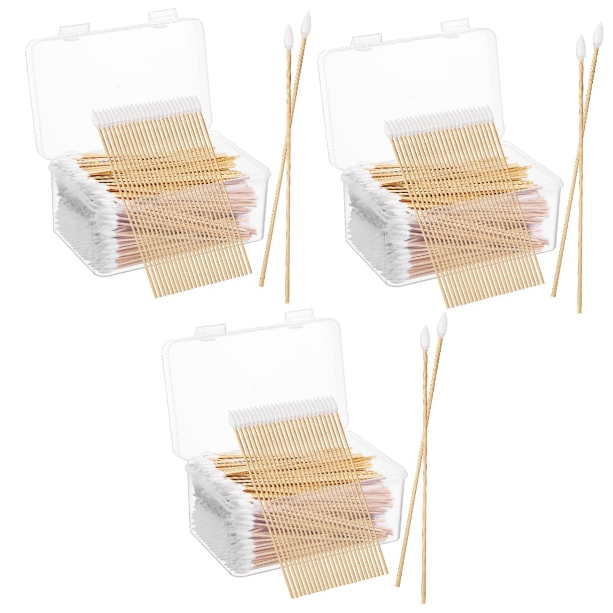 BESTYASH 3 Set Tampone Per Il Trucco Degli Occhi Individualmente Batuffolo Di Cotone Cerume Bastoncini Applicatori Per Il Trucco Tamponi Ombelicali Di Legno Khaki 500 Pezzi*3