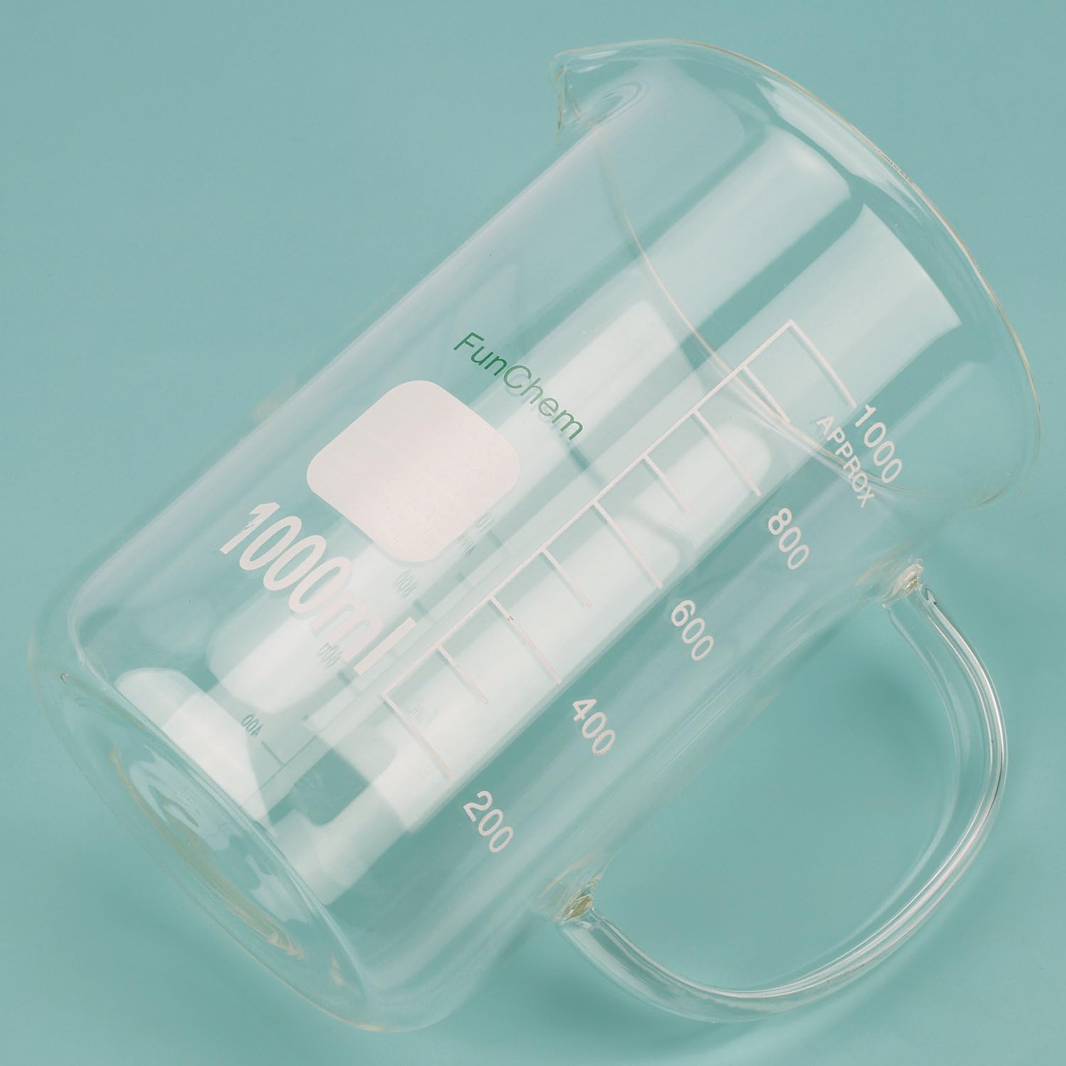 FunChem Bécher avec poignée, verre borosilicate transparent, gradué, forme basse, avec bec verseur, 1000 ml