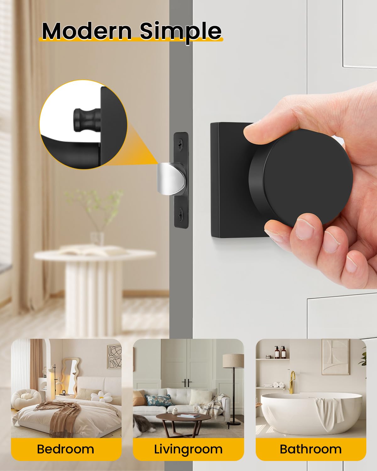 Goldenwarm Matte Black Door Knobs - 6 Pack -5 Goldenwarm Matte Black Door Knobs - 6 Pack -5