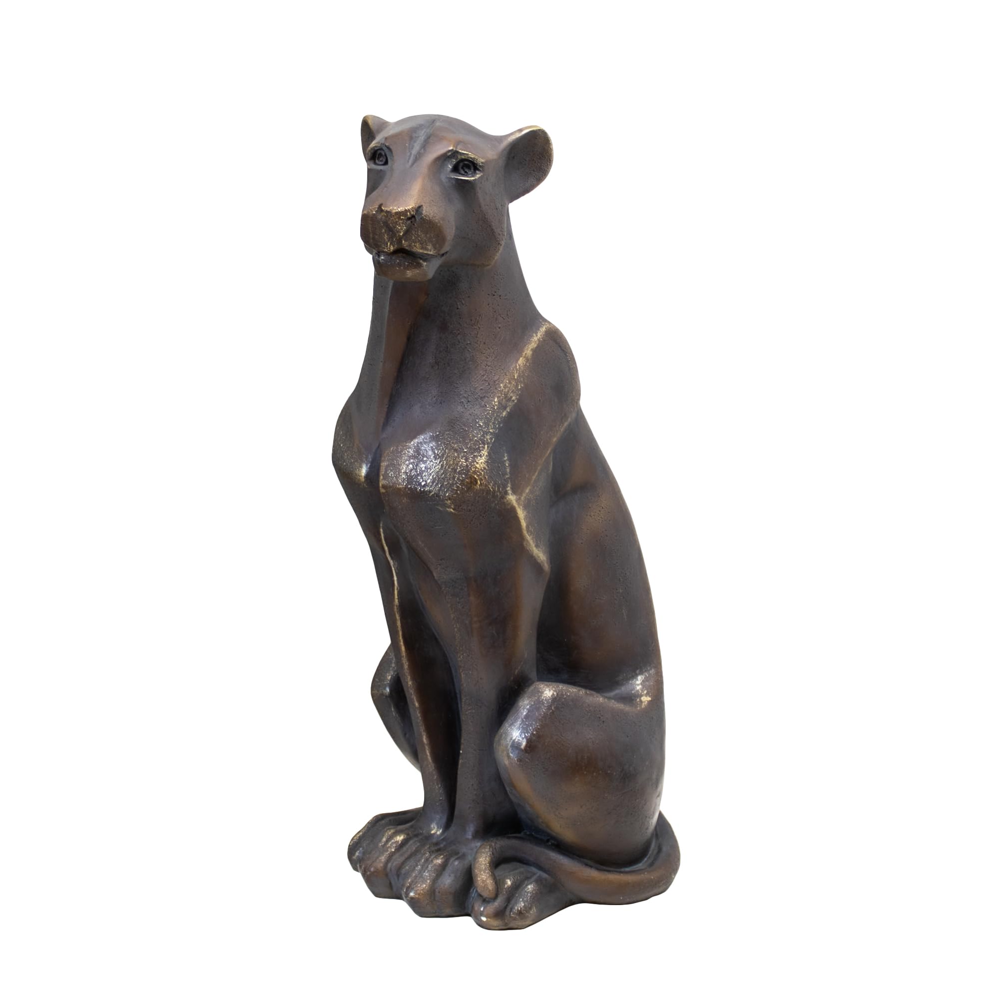 Darthome Bronze Large Leopard Ornament 13X39x16cm Resin Distressed Sitting Big Cat Sculpture Statue