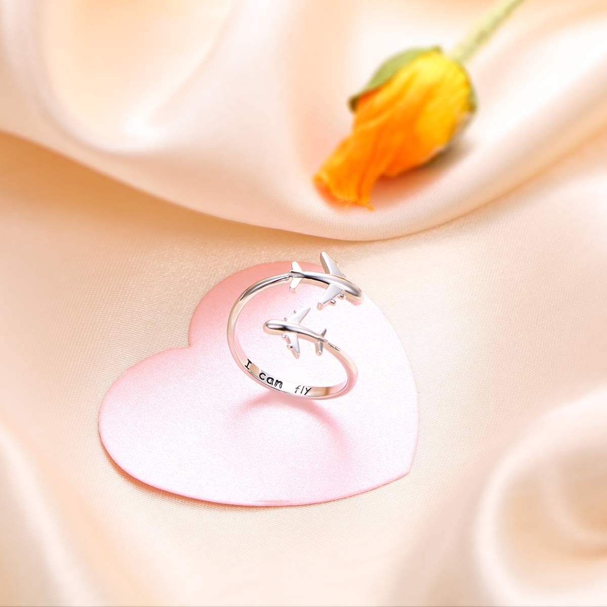 Airplane Ring 925 Sterling Silver Aircraft Jelwery Adjustable Band Rings for Women Girls Flight Attendants Pilot Birthday Gifts - Image 6