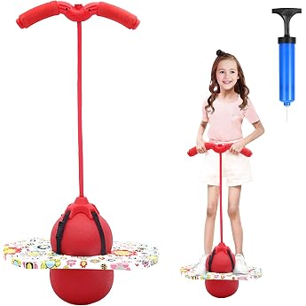 Pogo Ball with Handles Pogo Stick Bouncy Ball for Children Bouncy Bar with Air Pump Pogo Ball for Training Balance Jump Game Gift for Children from 6 Years Red