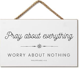 Marvin Gardens Designs Farmhouse Style Bible Verse Wall Decor Wood Sign 9.5 x 5.5 Inch Wood Made in The USA (Pray About Everything (White), 9.5 x 5.5)