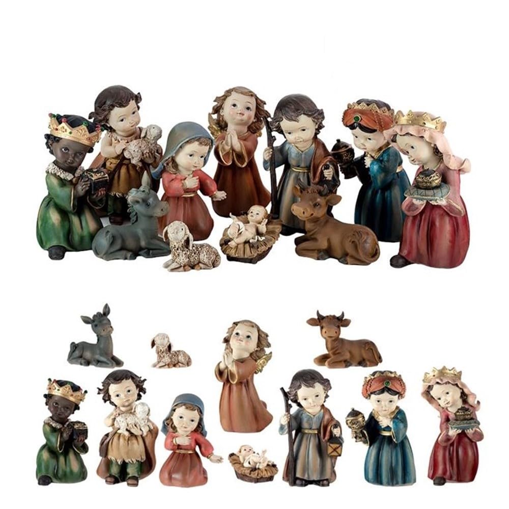 Misterio Nacimiento Navidad Belén Infantil 11 Piezas 18 cm. Figura Resina Sagrada Familia