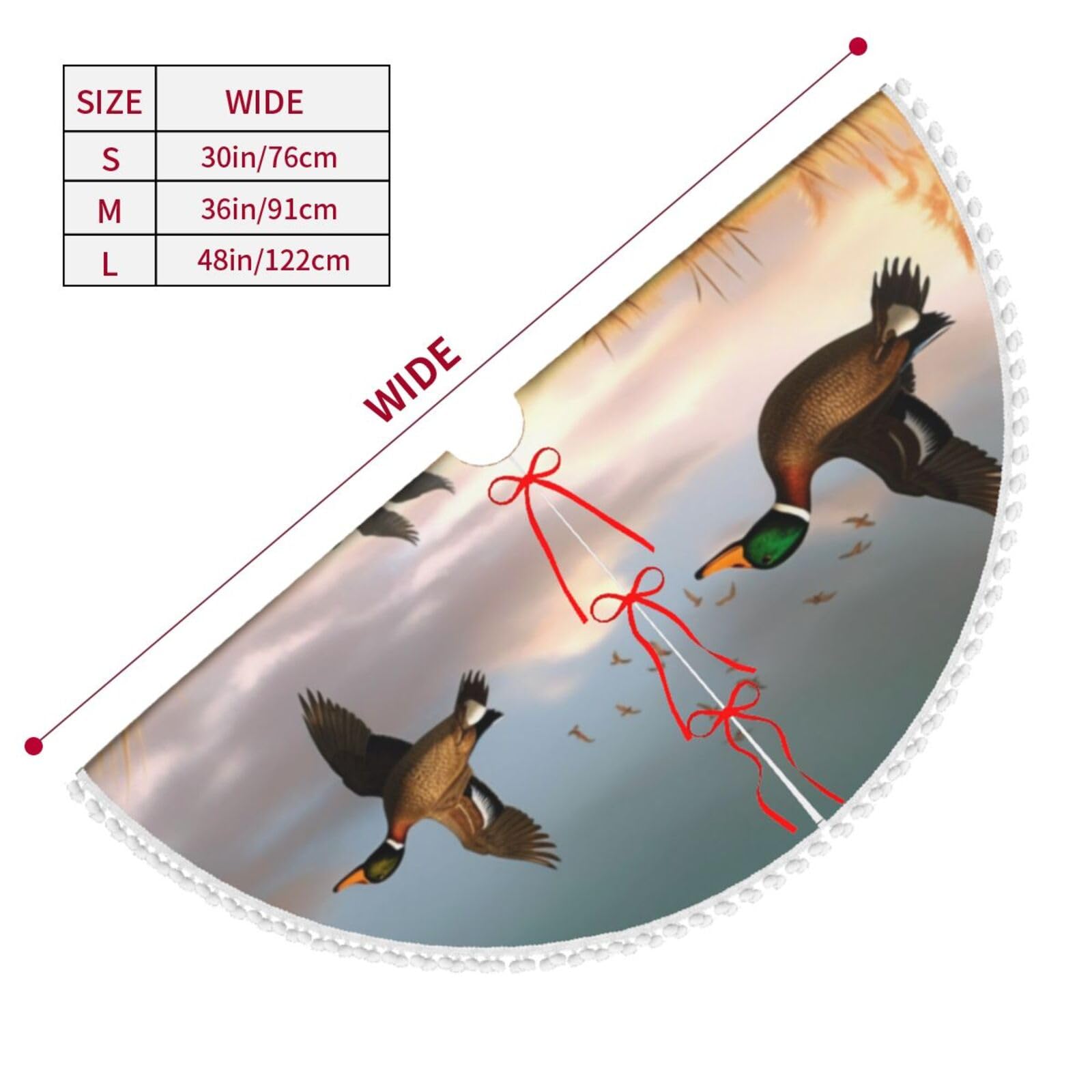 Jagd fliegende Wilde Enten 6 bedruckte Weihnachtsbaumdecke mit Pompon, 122,9 cm Weihnachtsbaumröcke, Dekoration für Zuhause, Garten, Büro, Urlaub, Party