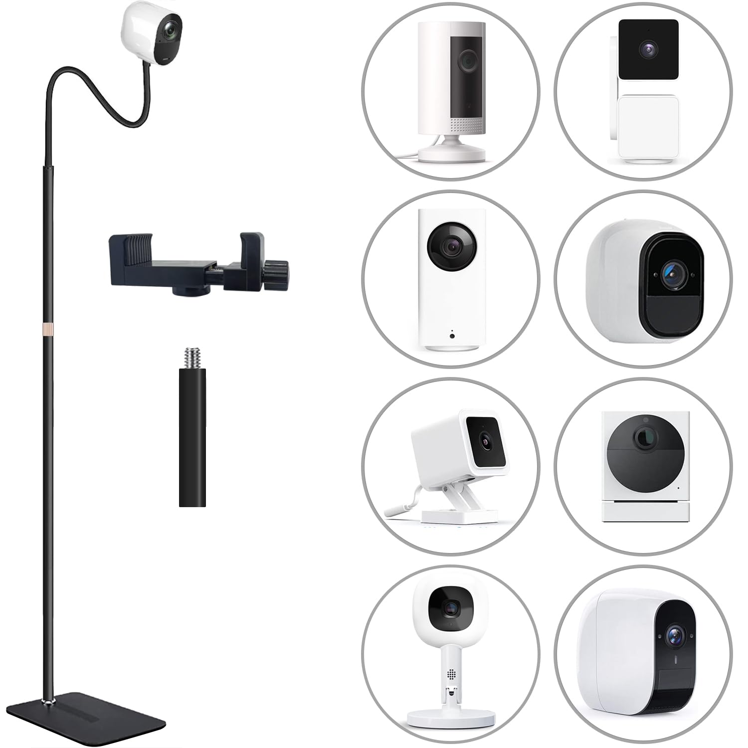 BFYTN Floor Holder Stand Mount with Clamp for Surveillance Camera, 3lb Sturdy Base,Height Adjustable 69 Inch,Compatible with Baby Camera Monitor/Security Camera