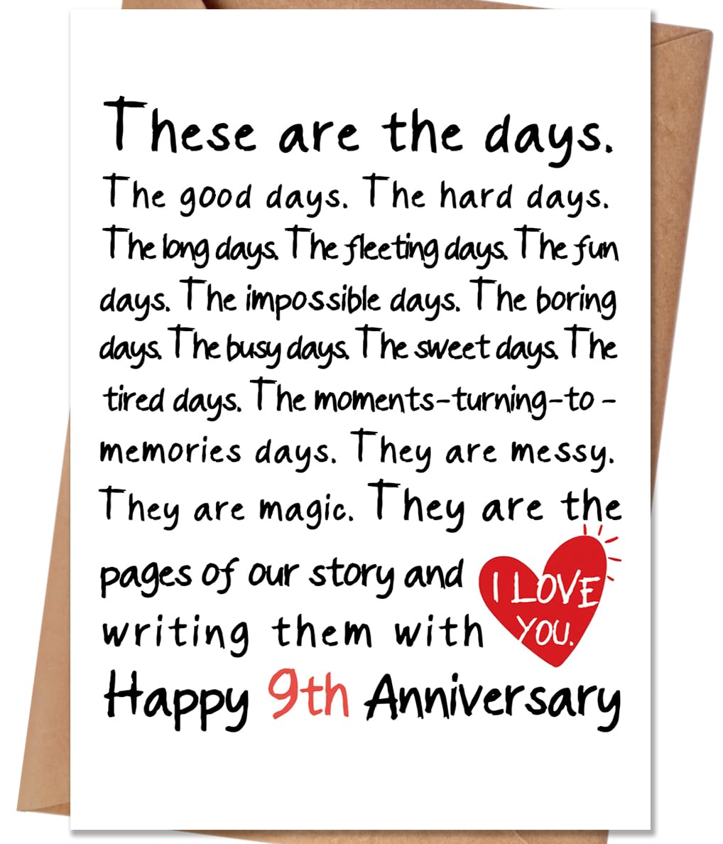 HEJOYN Romantic 9 Years Anniversary Card for Husband Wife, Happy 9th Anniversary Card Gifts for Him Her, 9th Wedding Anniversary Cards Gifts for Women Men