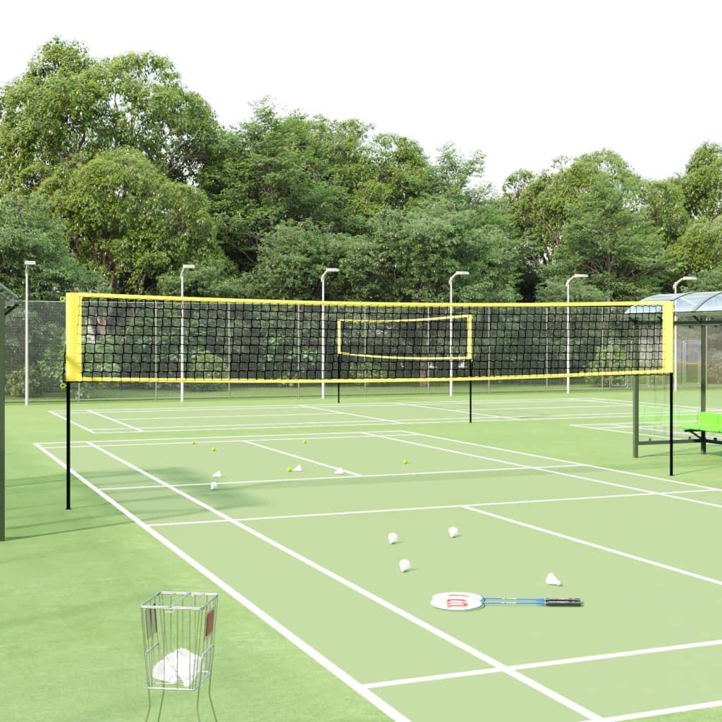 vidaXL Rete da badminton per interni ed esterni Tennis Volley Rete da badminton con racchette Volano Borsa Portatile Giallo e Nero 600x155 cm Tessuto PE