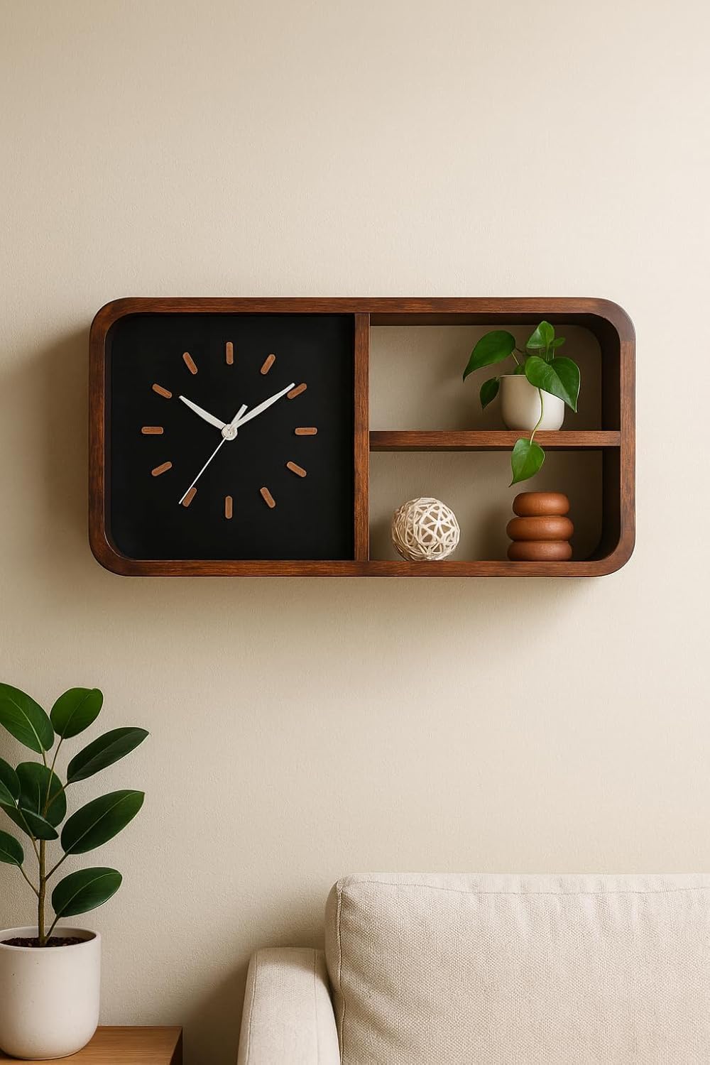 MEHRU The Decor Woods Analog Rectangular Natural Wood Clock Style Art Unique Wooden Antique Clock Wall Clock for Home| Living Room |Hall & Office Decor |Designer Wall Clock for Living Room-picture-10