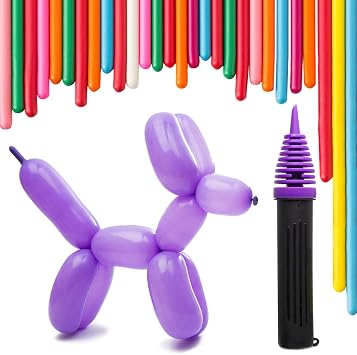 Balloon Animal Refill Pack 200 Twisting Balloons with Double Action Hand Pump for Balloon Animal Kits, Party Refills, Balloon Modeling & Sculpting for Kids