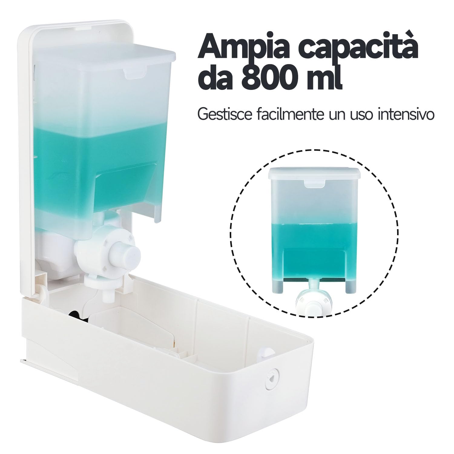 anydry Erogatore di sapone da parete manuale a pressione, capacità 800 ml con finestra visiva, sostituzione semplice del sapone, ideale per case e aziende 1006 Bianco