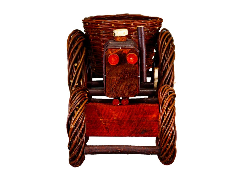 Panier à Fleurs en Osier Forme Tracteur – Panier à Plantes – Support Pot de Fleurs – Décoration Jardin – Foncé, 51 x 28 x 28 cm, Ø 25 cm