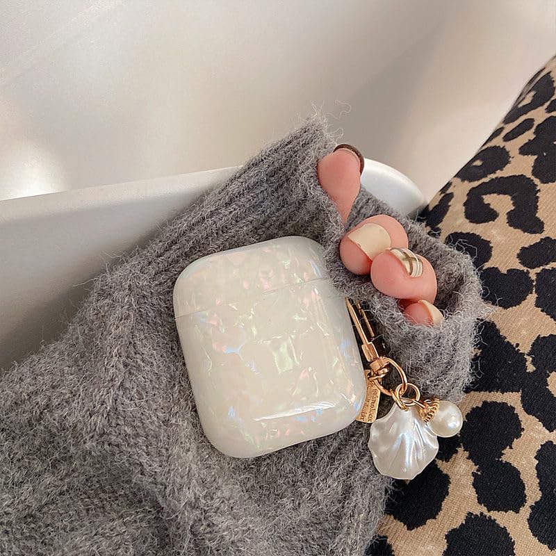 Image of OTOPO for Cute Airpods 2nd /1st Generation Case Girl Women with Cleaner Kit, Glitter Shell Pattern Apple iPods 2 /1 Gen Protective Cover Skin with Pearl Shell Keychain, Colorful