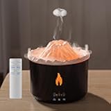 300ml Essential Oil Diffuser, Volcano Flame Aromatherapy Diffusers Fragrant Humidifier Vaporizer with Remote Control, Night Lights, Timer Auto Off for Bedroom Home Office (Dark Wood Grain)