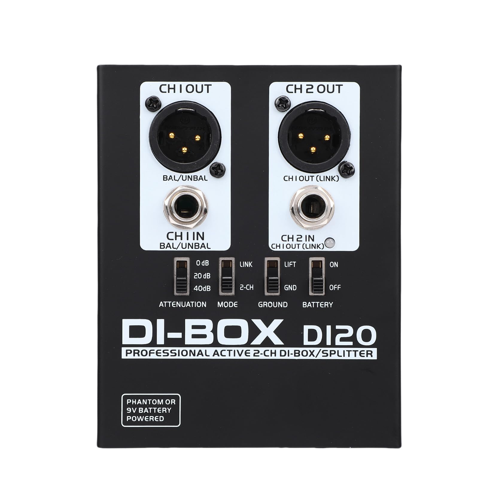 Caja DI Activa de 2 Canales, Caja de Audio Profesional de Inyección Directa Adaptador TRS a XLR con Aislador de Señal con Caja Metálica Soporta hasta 3000W para Equipos