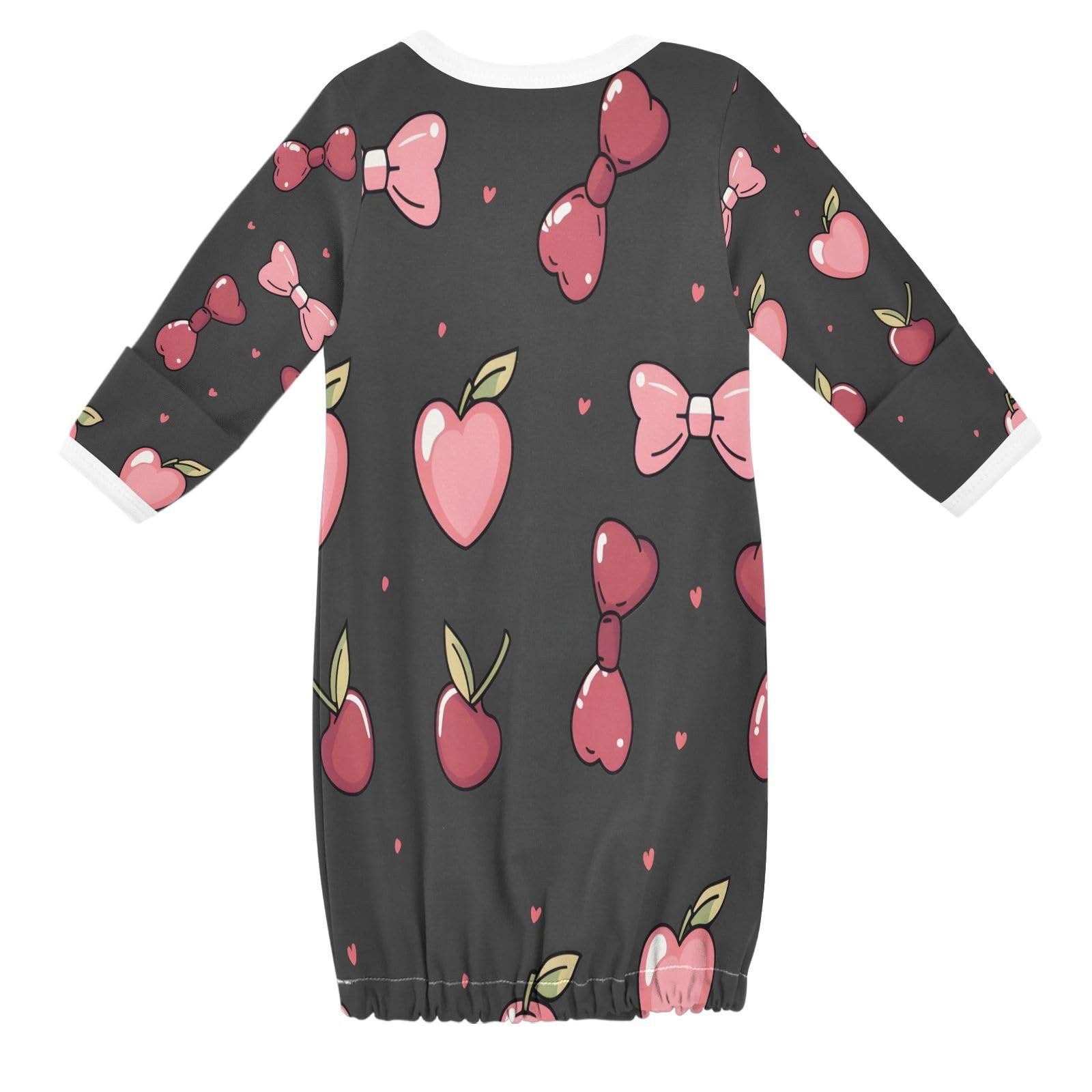 senya Nightdress Sleeper Gown Long Sleeve Nightgown Pajamas Cherry Heart Black Background for 3-12 Months