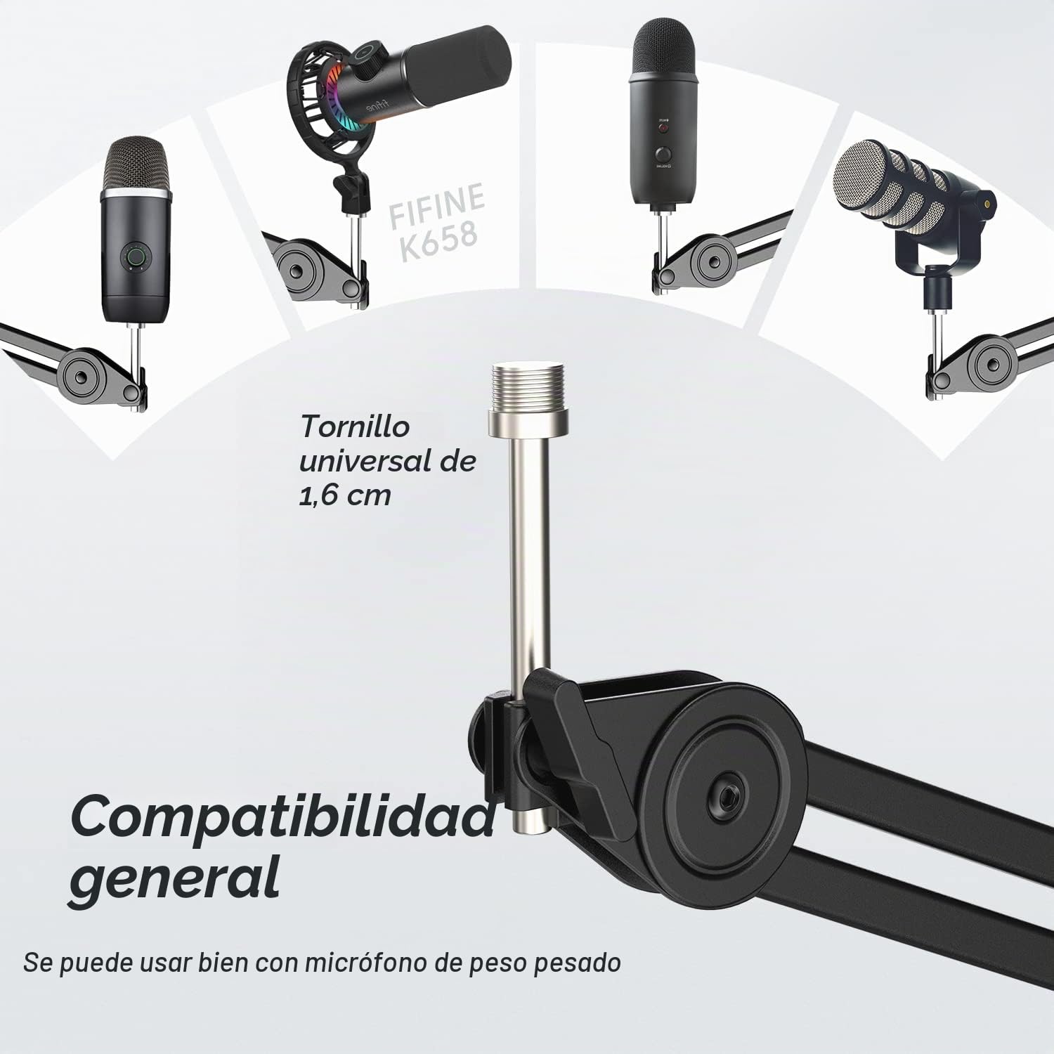 FIFINE Soporte de Micrófono, Brazo de Micrófono con Clip de Micrófono e Adaptador de Tornillo, para Micrófono K658 K688 AM8 A8