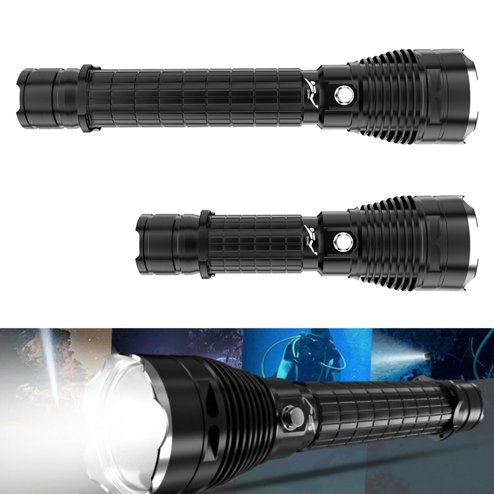 FACAIIO Lampe torche de plongée étanche rechargeable 4000 lm pour la plongée, l'escalade, le camping, la pêche, la spéléologie (F)