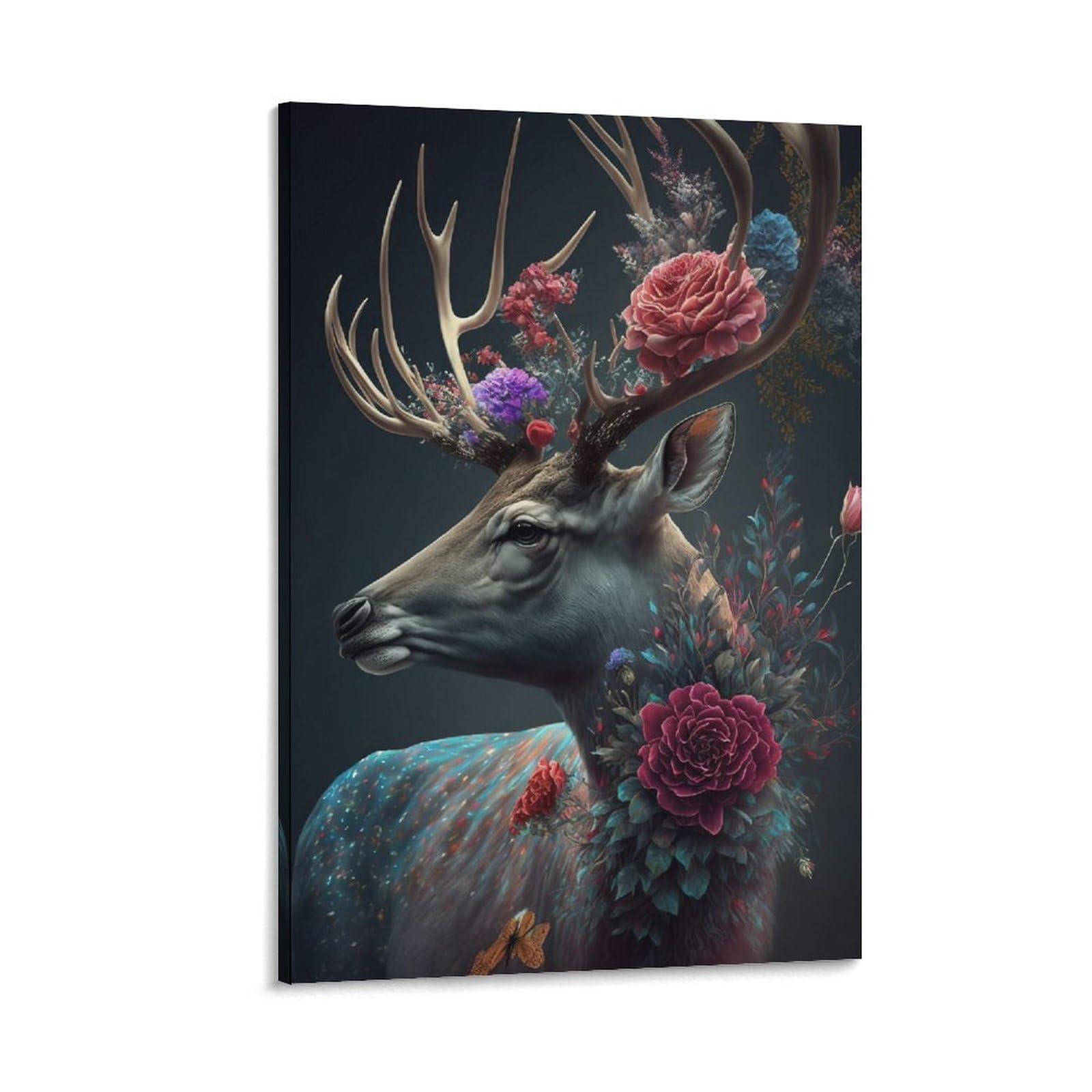 テクスチャーアート 花畑の子鹿 Amazon.co.jp: 絵画 花をかぶった鹿インテリア 絵画 シュールな動物